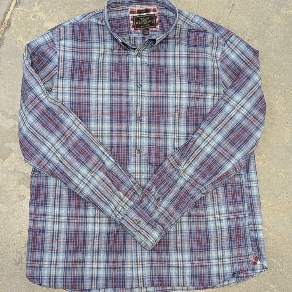 Coastal Preppy Jos. A Bank‎ Reserve 100% Cotton Plaid Button Up Shirt XL